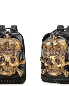 Fashion Punk Rivets Waterproof 3D Ghost Skull With Crown Backpack  Laptop