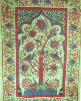 Green Tree of Life Peacock Tapestry