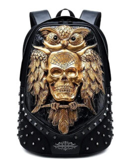 Studded 3D Happy Skull With Bat Unisex Fashion Computer Backpacks Bags