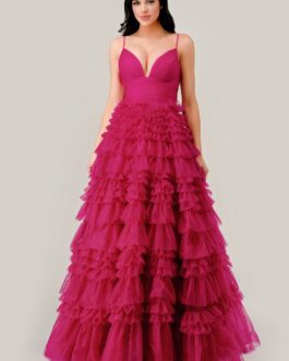 RUFFLED LAYED TULLE BALL GOWN CDC156