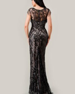 BLACK-NUDE SHEATH SEQUIN GOWN CDCC4007
