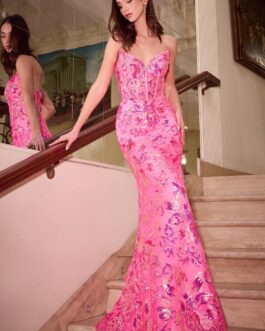 HOT PINK FITTED SEQUIN GOWN CDCM356