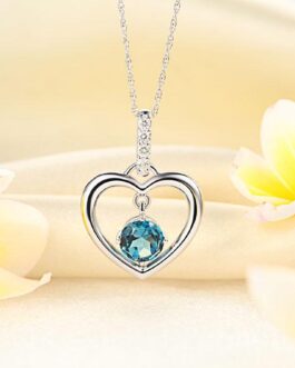 Fine 14K White Gold London Blue Topaz Heart Pendant Necklace 0.04 Ct Diamond KN7013LB