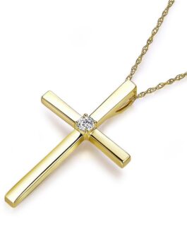14K Yellow Gold Cross Pendant Necklace 0.08 Ct Diamonds KN7039