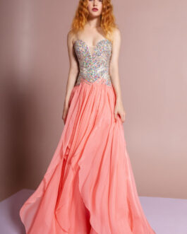 Strapless Sweetheart Chiffon Long Dress with Sequin Embellished Bodice GLGL2092