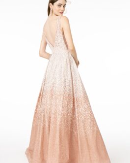 Illusion Deep V-Neck Glitter Tulle A-Line Long Prom Dress GLGL2908