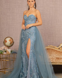 Sweetheart Jewel Glitter Mermaid w/ Detachable Mesh Layer Long Prom Dress  GLGL3156