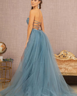 Sweetheart Jewel Glitter Mermaid w/ Detachable Mesh Layer Long Prom Dress  GLGL3156