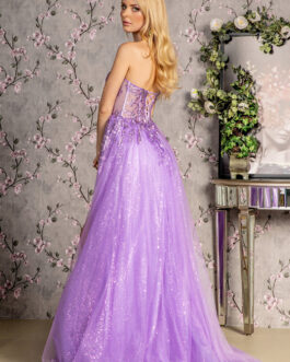 Sequin Strapless Sheer Bodice Mesh A-line Long Prom Dress GLGL3209