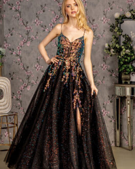 Glitter Illusion Sweetheart Sheer Bodice Mesh A-line Long Prom Dress GLGL3218