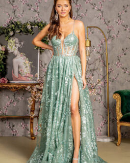 Sequin Illusion Sweetheart Sheer Bodice Mesh A-line Long Prom Dress GLGL3254