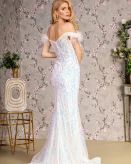 Feather Sequin Illusion Sweetheart Mesh Mermaid Long Prom Dress GLGL3284