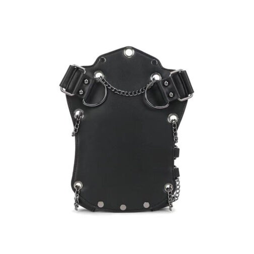 Black leather police handcuff pouch with chain.