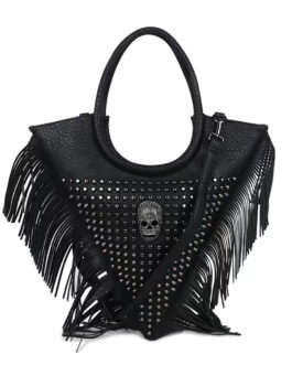 Fashion Punk Bags Women Skull Tote Bag Rivet Studded Trangle Bag Fringe Tote Bag Large