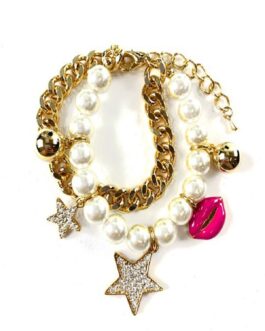 Pearl Studded Double Chain Bracelet