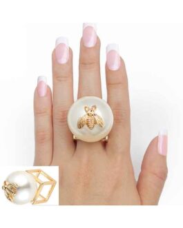 RING METAL BEE CASTING ACCENTED PEARL
