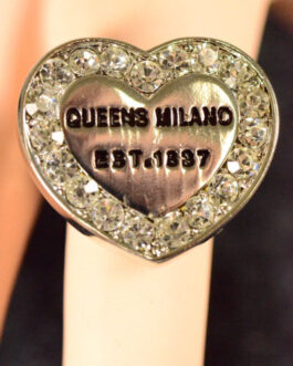 QUEENS MILANO HEART PAVE CRYSTAL Stretch Ring