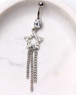 Navel Ring with Gemmed Star and Chains Dangle