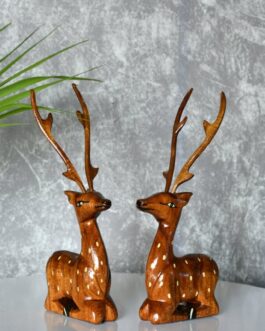 Sowpeace Wooden Sitting Deer Pair: Artisan Home Decor
