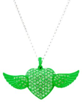 Studded Winged Heart Pendant Necklace