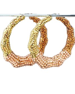 Studded two tone color bamboo hoop earrings.