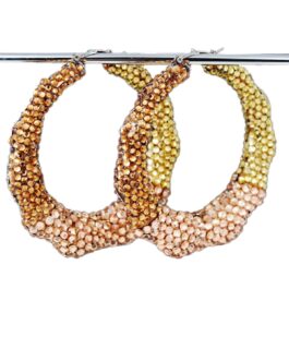 Studded three tone color bamboo hoop earrings