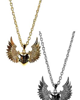 Crystal heart with wings necklace