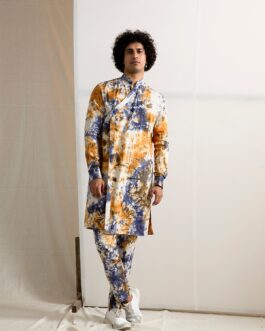Toivo – Tie & Dye Kurta Set With Quilted Jacket