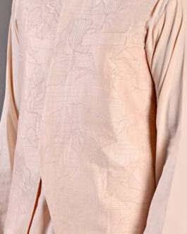 Cresento – Peach Abstract Embroidered Nehru Jacket With Kurta Set