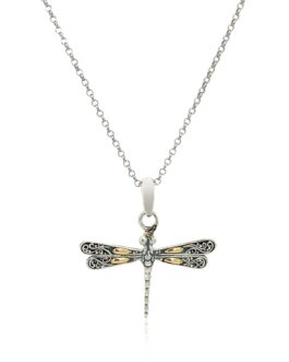 18k Yellow Gold and Sterling Silver Pendant in a Dragonfly Design