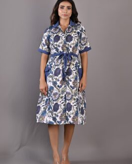 DELPHINE- PRINTED SHIRT DRESS WITH ATTACHED FABRIC BELT