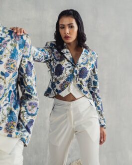 Cliantha –  Printed Layered Jacket Set With Bell Bottom