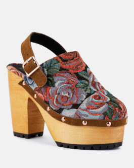 mural tapestry handcrafted clogs
