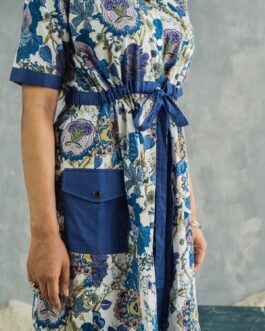 DELPHINE- PRINTED SHIRT DRESS WITH ATTACHED FABRIC BELT