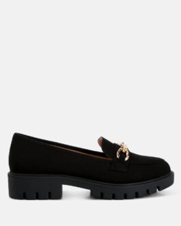 jacop micro suede metal chain link loafers