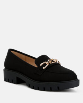 jacop micro suede metal chain link loafers