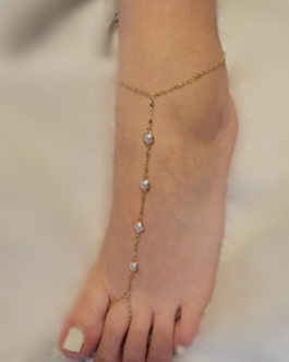Gold Pearl Anklet Toe Ring Barefoot Sandal Anklet