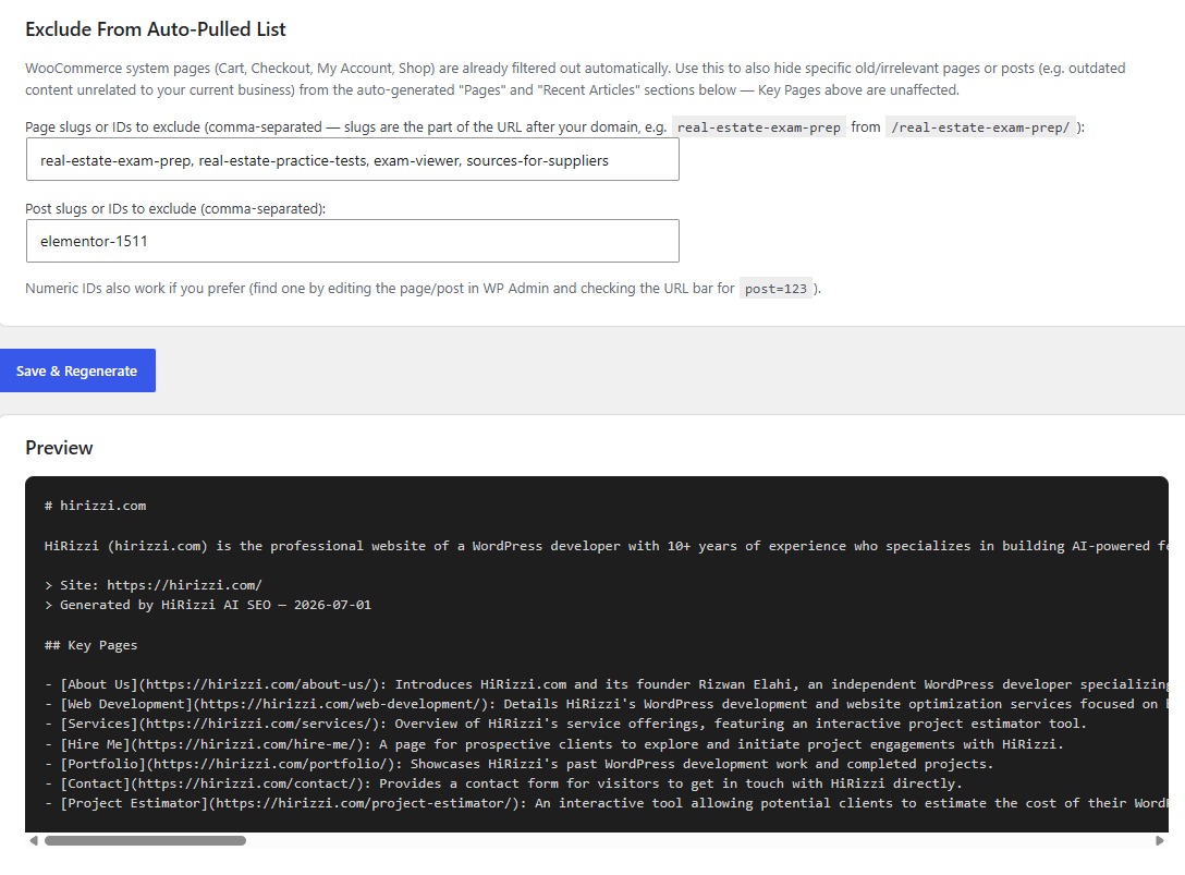 HiRizzi AI SEO llms.txt live preview