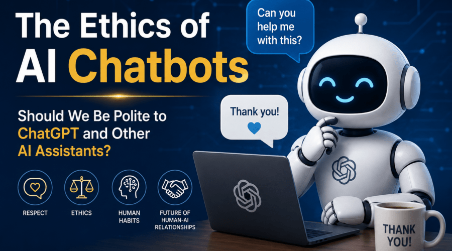 Friendly AI chatbot discussing ethics, courtesy, and human interaction with artificial intelligence assistants such as ChatGPT.